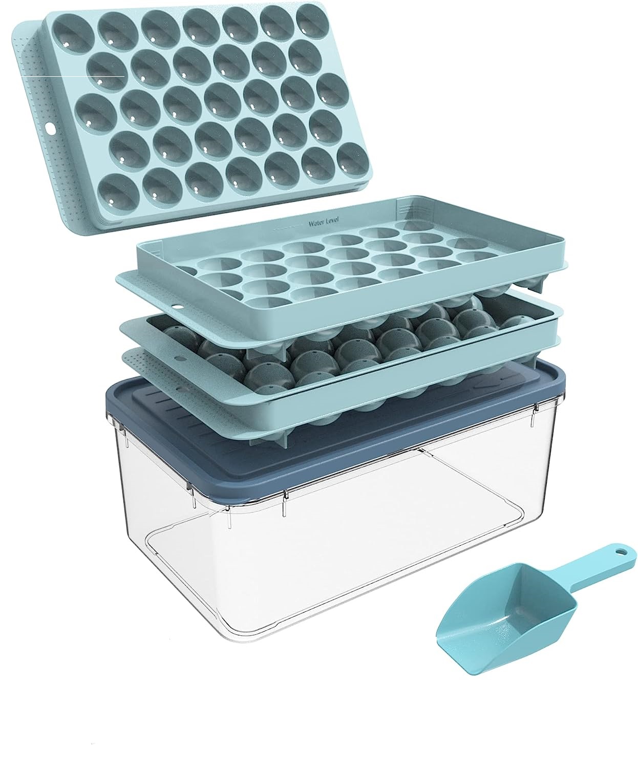 1 Set Ice Cube Tray with Lid and Bin,Plastic Ice Cube Trays for Freezer,Easy  Release & Save Space, 2 Ice Trays with Scoop for Whiskey, Cocktail