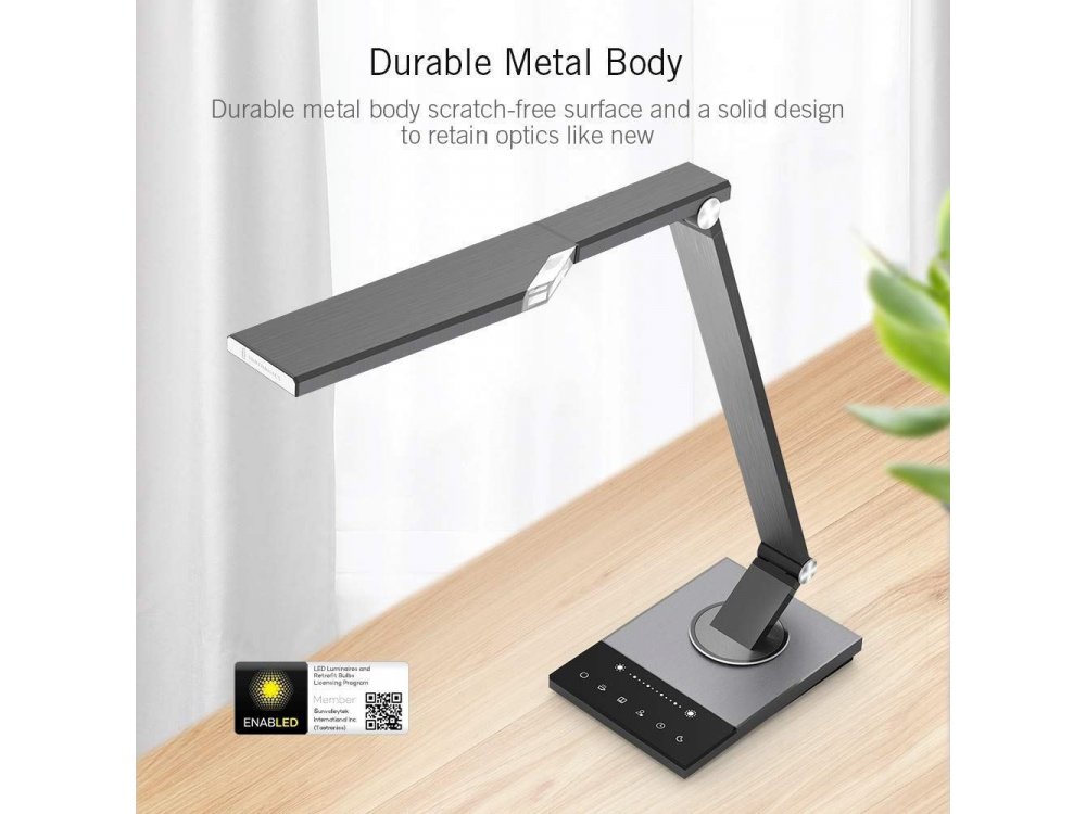 TaoTronics TT-DL16 LED Desk lamp with Touch Control & USB Port, 5 Color Modes, 6 Brightness Levels, Timer, Night Light, Iron Gray