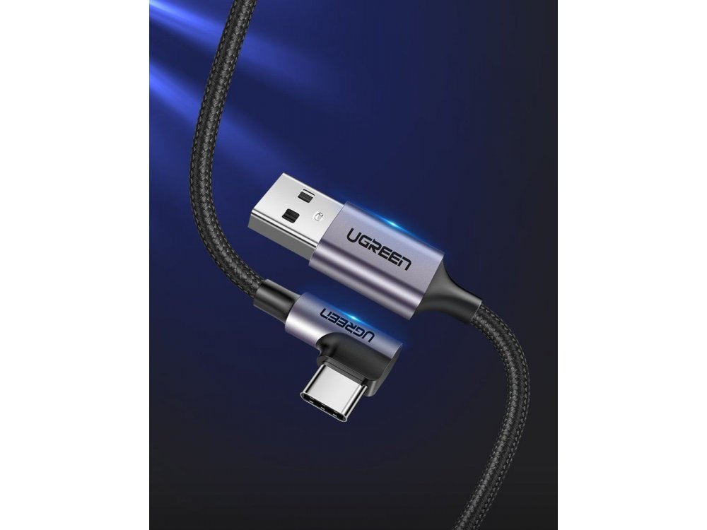 Ugreen Γωνιακό 90° USB-C καλώδιο 2μ. Με Νάυλον ύφανση, Μαύρο - 50942