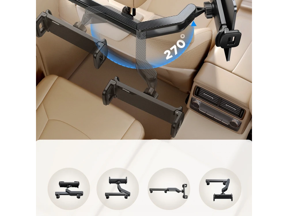 Joyroom JR-ZS203 Tablet Holder for Car Headrest, Βάση Κινητού και Tablet Αυτοκινήτου με Βραχίονα & Ρυθμιζόμενα Άγκιστρα, Black