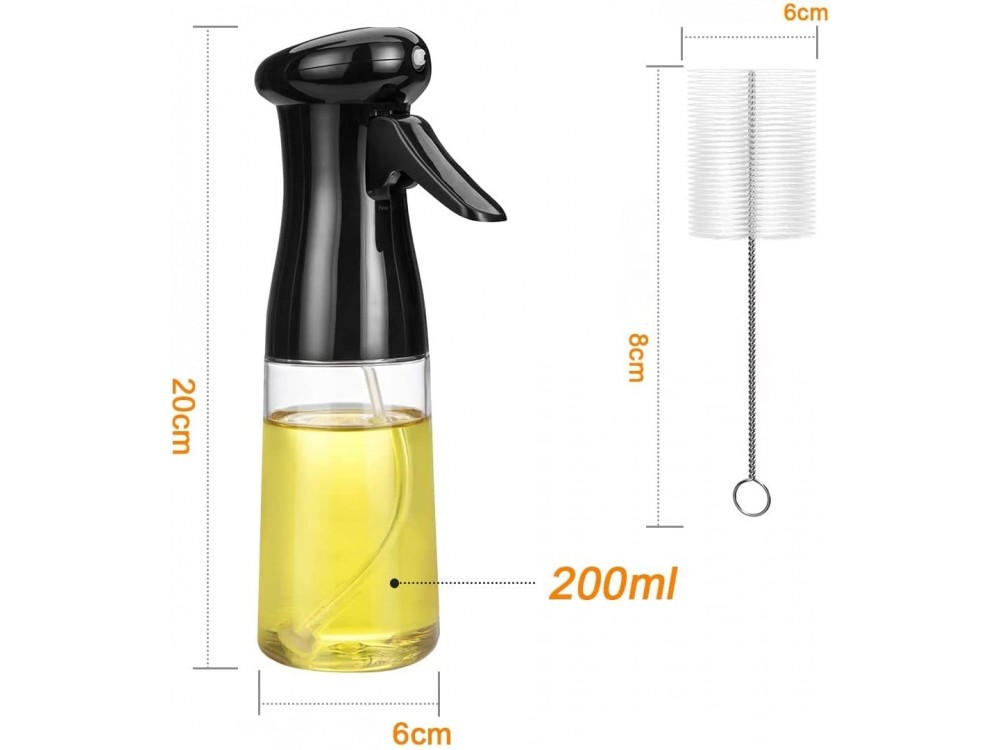 AJ Oil Sprayer for Cooking 200ml, Δοχείο Λαδιού Σπρέι, Σετ με Βούρτσα Καθαρισμού, Black