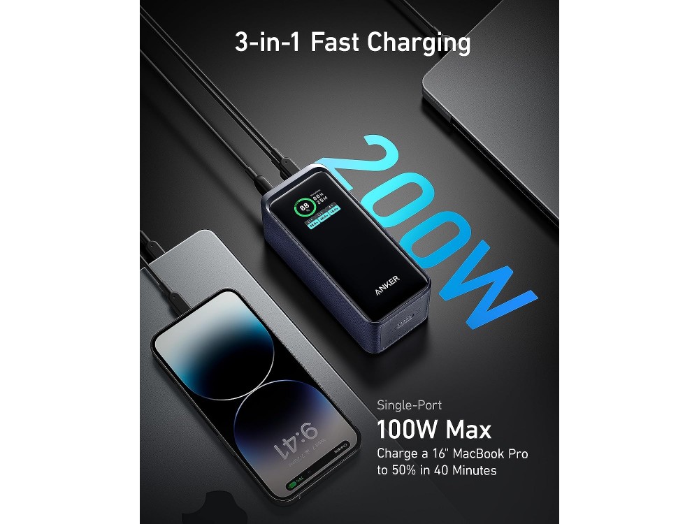 Anker Prime 20000 200W PD USB-C Power Bank 20.000mAh με Smart Digital Display & Power Delivery, Black - ΑΝΟΙΓΜΕΝΗ ΣΥΣΚΕΥΑΣΙΑ