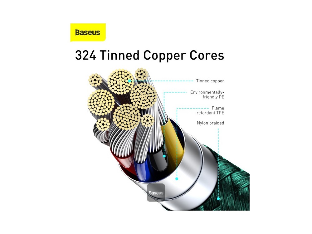 Baseus USB-C σε USB-C Καλώδιο 1μ. με Νάυλον ύφανση και LED Display, Υποστήριξη PD3.0/QC4.0/FCP & 5A / 100W, Green