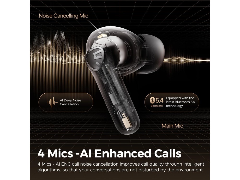 SoundPEATS T3 Pro Bluetooth 5.4 Ακουστικά TWS με AI-Enhanced Calls & App, Black