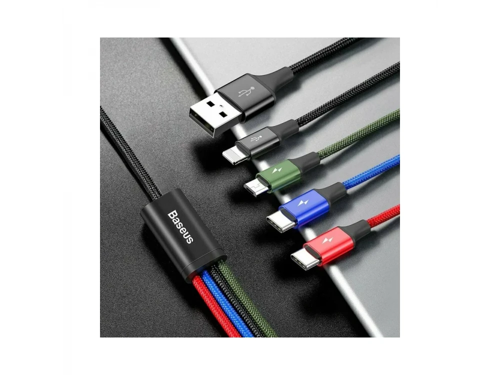 Baseus Fast 4-in-1 Lightning/2*Type-C/Micro USB Καλώδιο, 1.2μ. με Νάυλον Ύφανση, Μαύρο