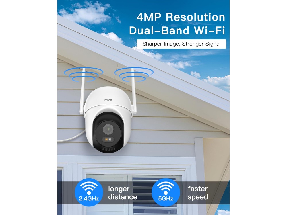 Arenti OP1 Outdoor IP Camera 2.5K, 360° Pan & Tilt, Νυχτερινή όραση, 2-Way Audio, WiFi και ανίχνευση κίνησης με Human AI, White