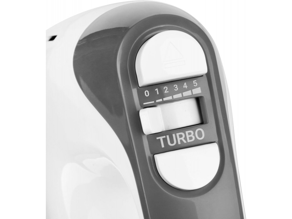 Emerio Ηλεκτρικό Μίξερ Χειρός 400W, 5 Ταχυτήτων με Turbo Button, Extra Long Whisk + Dough Hook από Ανοιξείδωτο Ατσάλι, Λευκό