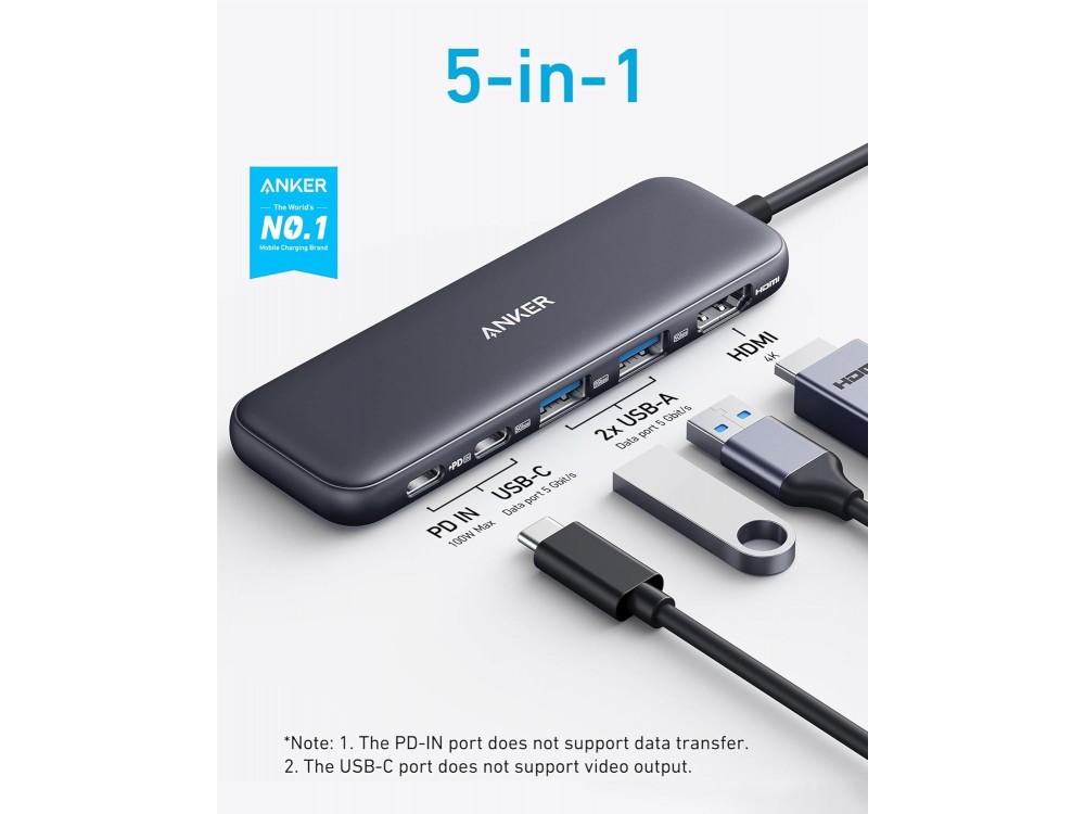 Anker 332 5-in-1 USB-C Data Hub HDMI / 4K + USB-C 5Gbps + USB-A 5Gbps*2 + PD 100W Charging