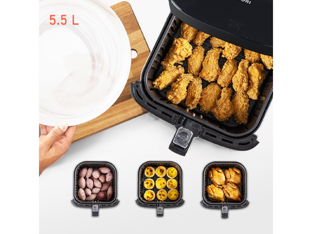 Cosori Air Fryer, Φριτέζα Αέρος XL 5.5lt για Υγιεινό Μαγείρεμα, 1700W, Touch Control, 11 Preset Menus & 100 Recipes Book