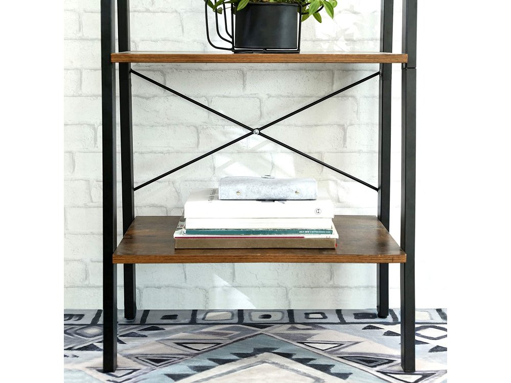 VASAGLE Ladder Shelf, Floor Bookcase, 4 Shelves with Steel Frame and Brown Surface in Rustic Style 56x34x138cm - LLS44X