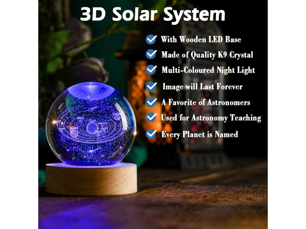 AJ 3D Solar System Crystal Ball 60mm, Διακοσμητικό Φωτιστικό Ηλιακό Σύστημα, Large