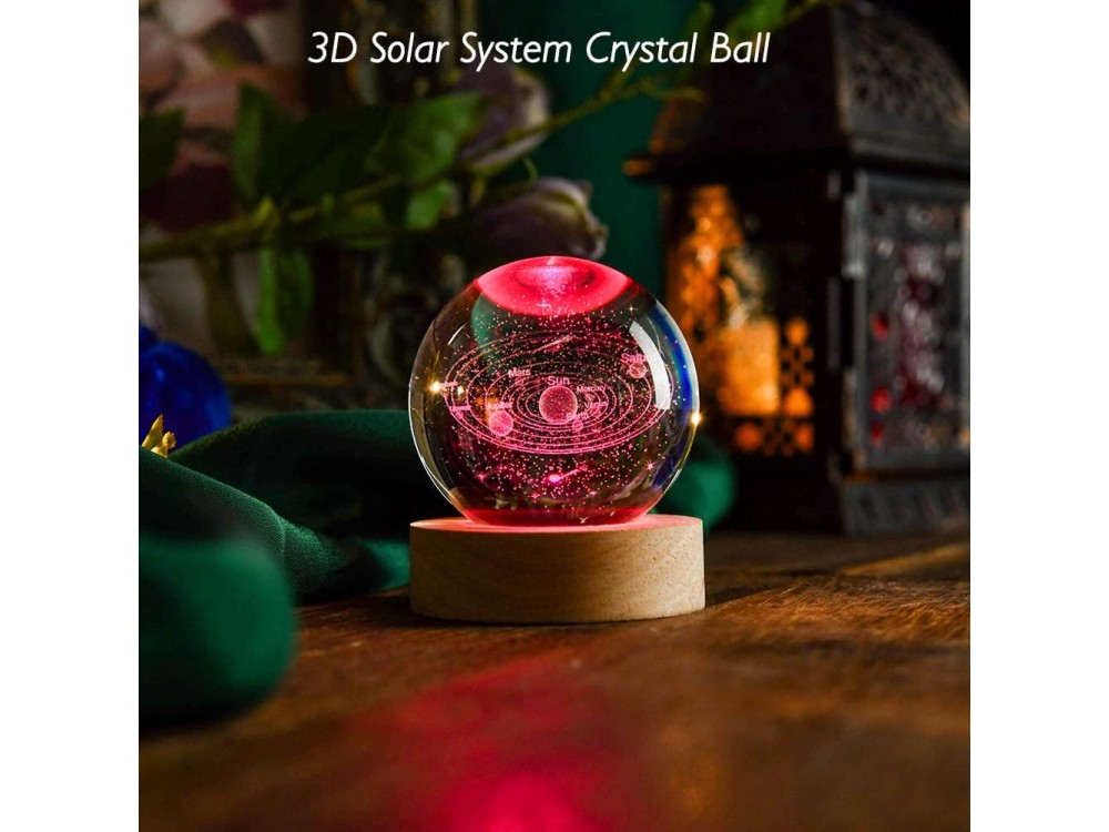 AJ 3D Solar System Crystal Ball 60mm, Διακοσμητικό Φωτιστικό Ηλιακό Σύστημα, Large