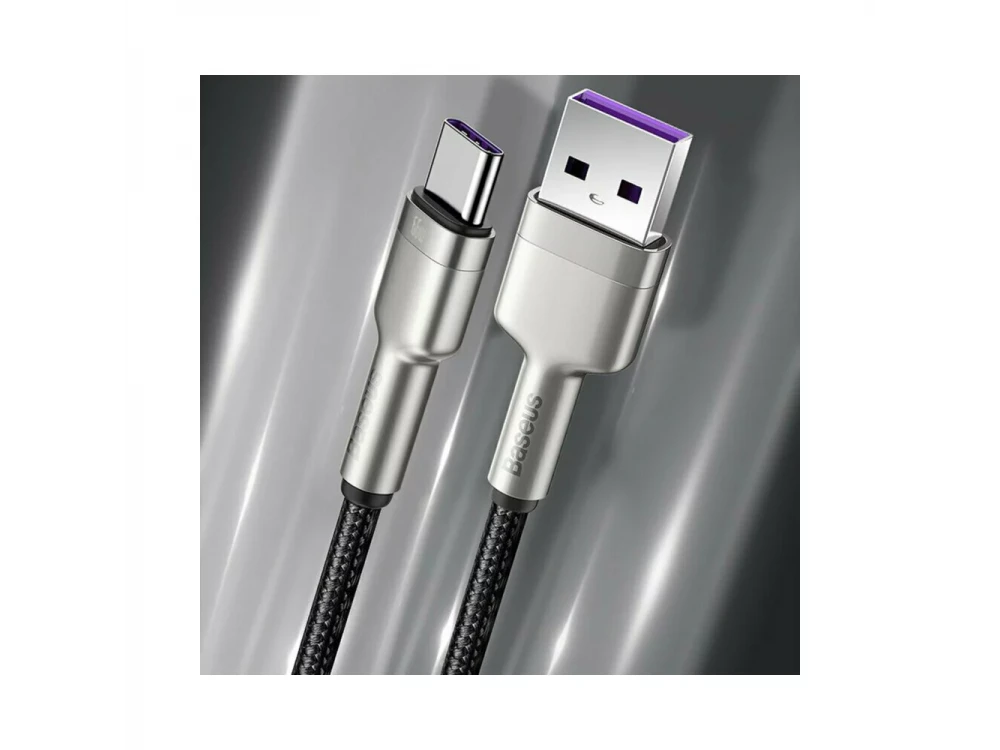 Baseus Cafule Cable USB-C to USB-A 66W, 1m. with Nylon Weave, Silver / Black