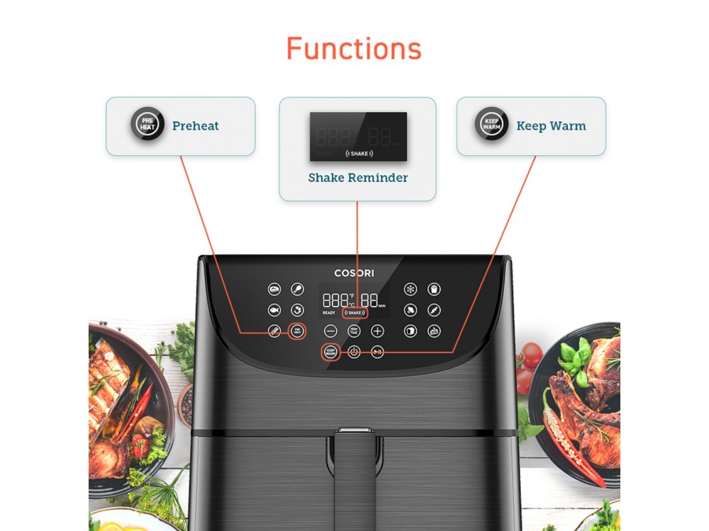 Cosori Air Fryer, Air Fryer XL 5.5lt for Healthy Cooking, 1700W, Touch Control, 11 Preset Menus & 100 Recipes Book