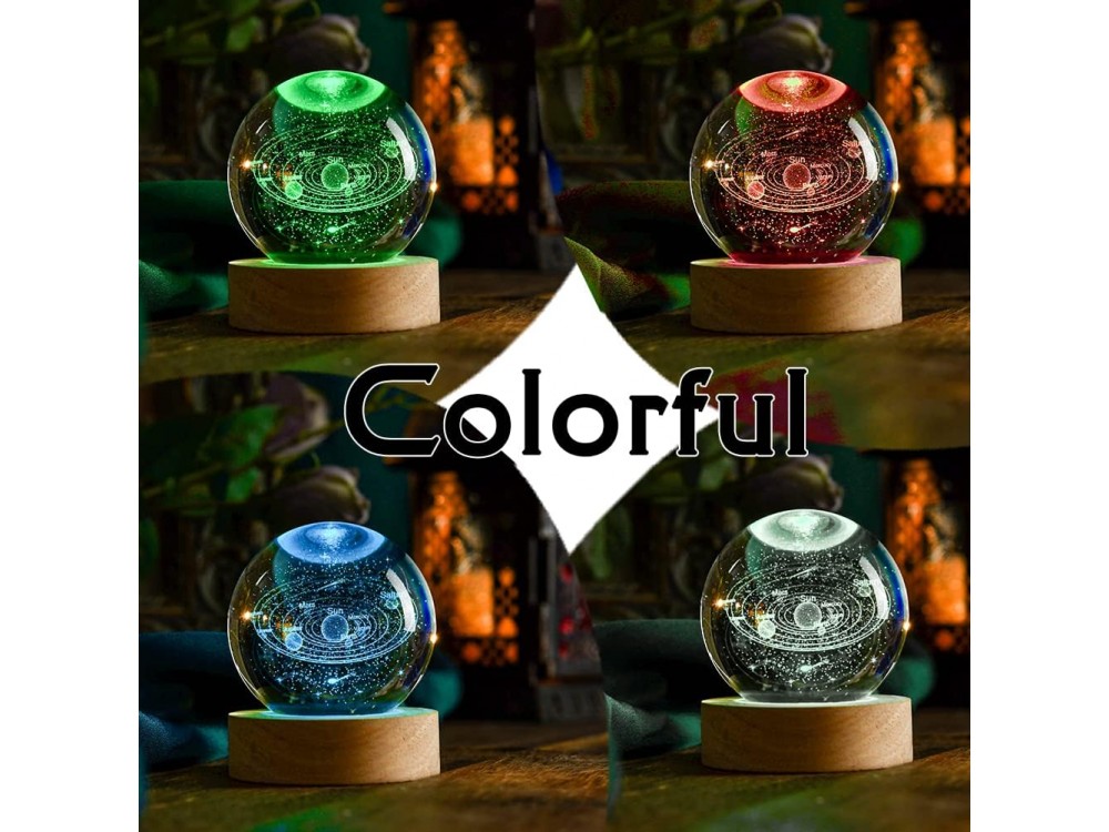 AJ 3D Solar System Crystal Ball 60mm, Διακοσμητικό Φωτιστικό Ηλιακό Σύστημα, Large