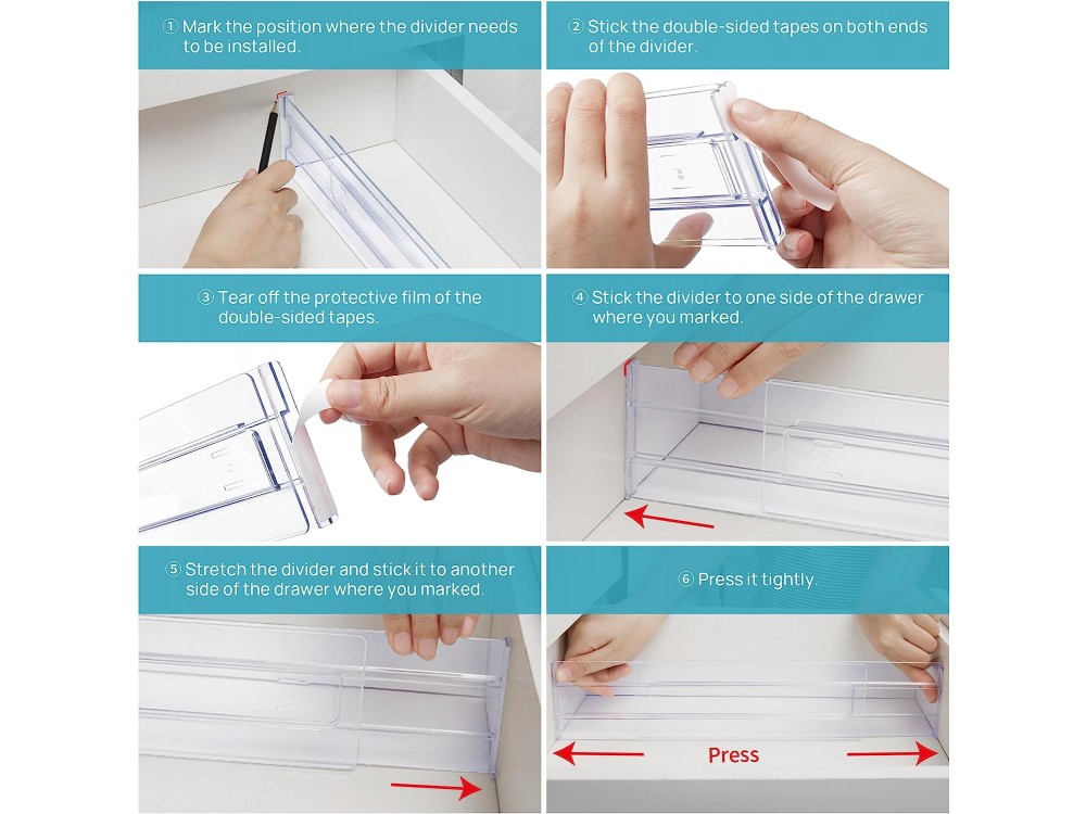 AJ 8-Pack Drawer Dividers, Adjustable Drawer Organisers, Set of 8pcs, 27-52 x 8cm