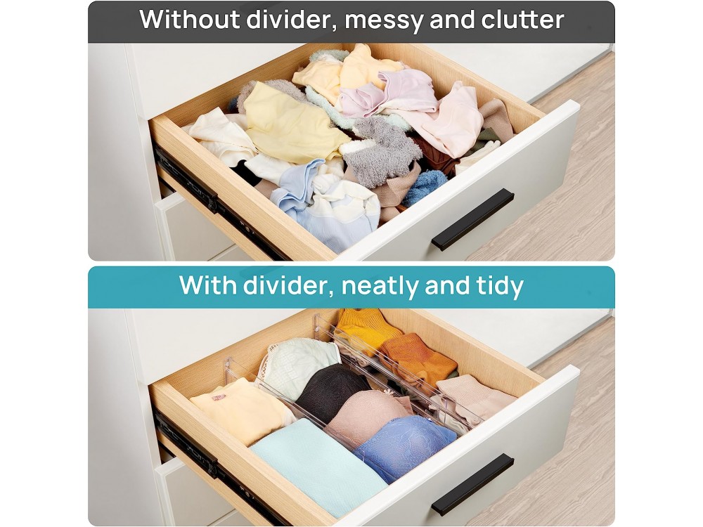 AJ 8-Pack Drawer Dividers, Adjustable Drawer Organisers, Set of 8pcs, 27-52 x 8cm