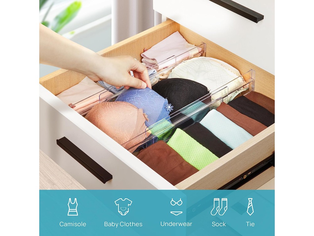 AJ 8-Pack Drawer Dividers, Adjustable Drawer Organisers, Set of 8pcs, 27-52 x 8cm