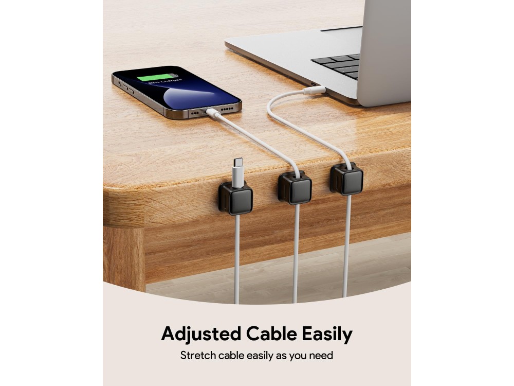 AJ Magnetic Cable Organizer Clip Οργάνωσης Καλωδίων Σετ των 6, με αυτοκόλλητο, Black