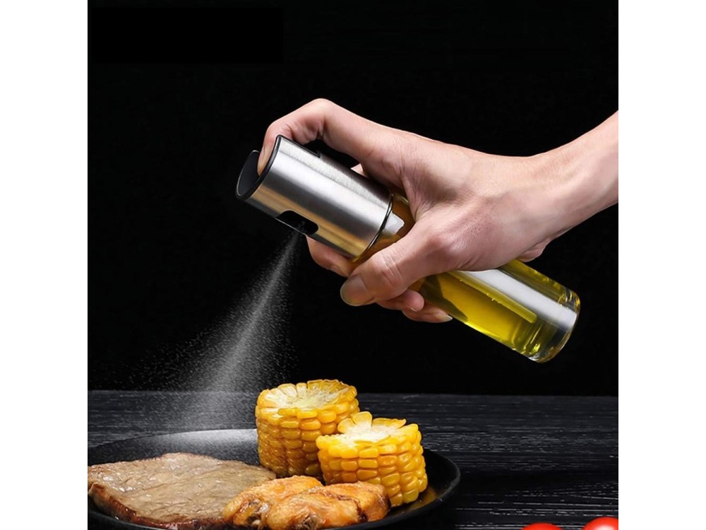 AJ Oil Sprayer for Cooking 100ml, Δοχείο Λαδιού Σπρέι Γυάλινο, Σετ με Βούρτσα Καθαρισμού & Χωνί