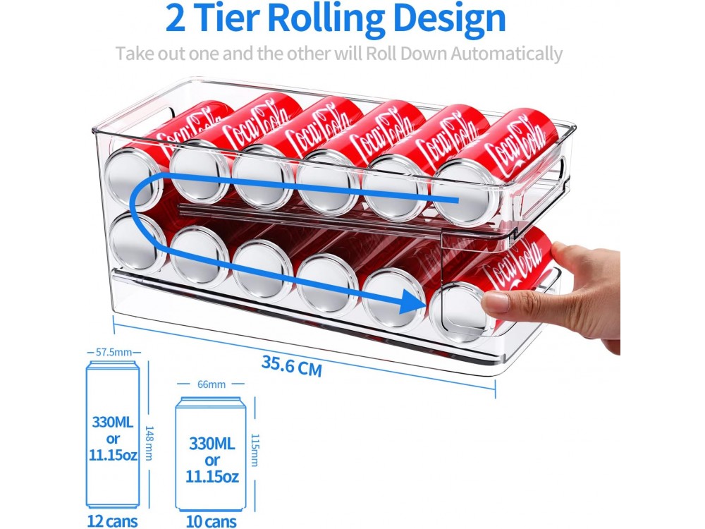 AJ Rolling Can Dispenser, 330ml Soft Drink / Beer Fridge Case, with Tilt for Rolling Cans