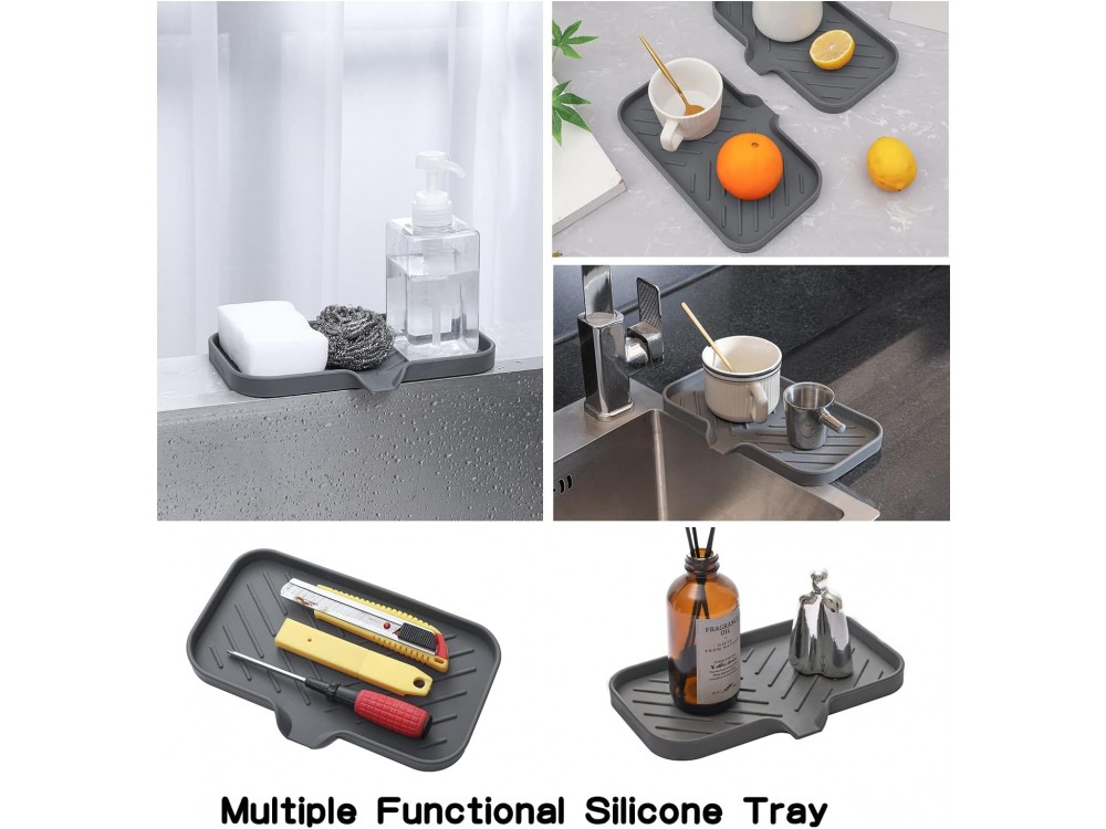 AJ Silicone Bathroom Soap Dish with Drain Spout 25x14cm, Θήκη Νεροχύτη από Σιλικόνη Large, Grey