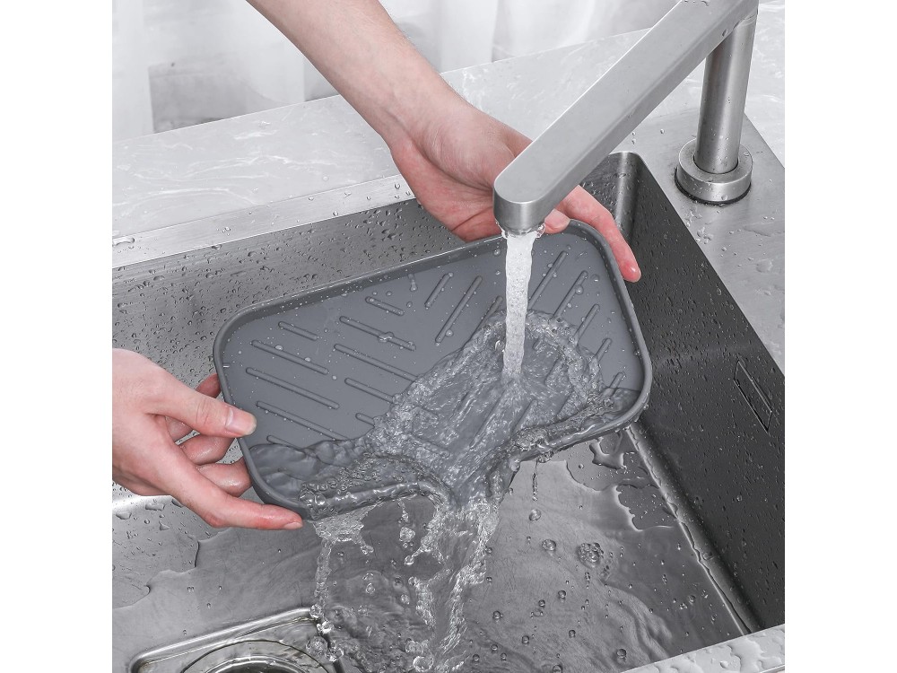 AJ Silicone Bathroom Soap Dish with Drain Spout 25x14cm, Θήκη Νεροχύτη από Σιλικόνη Large, Grey