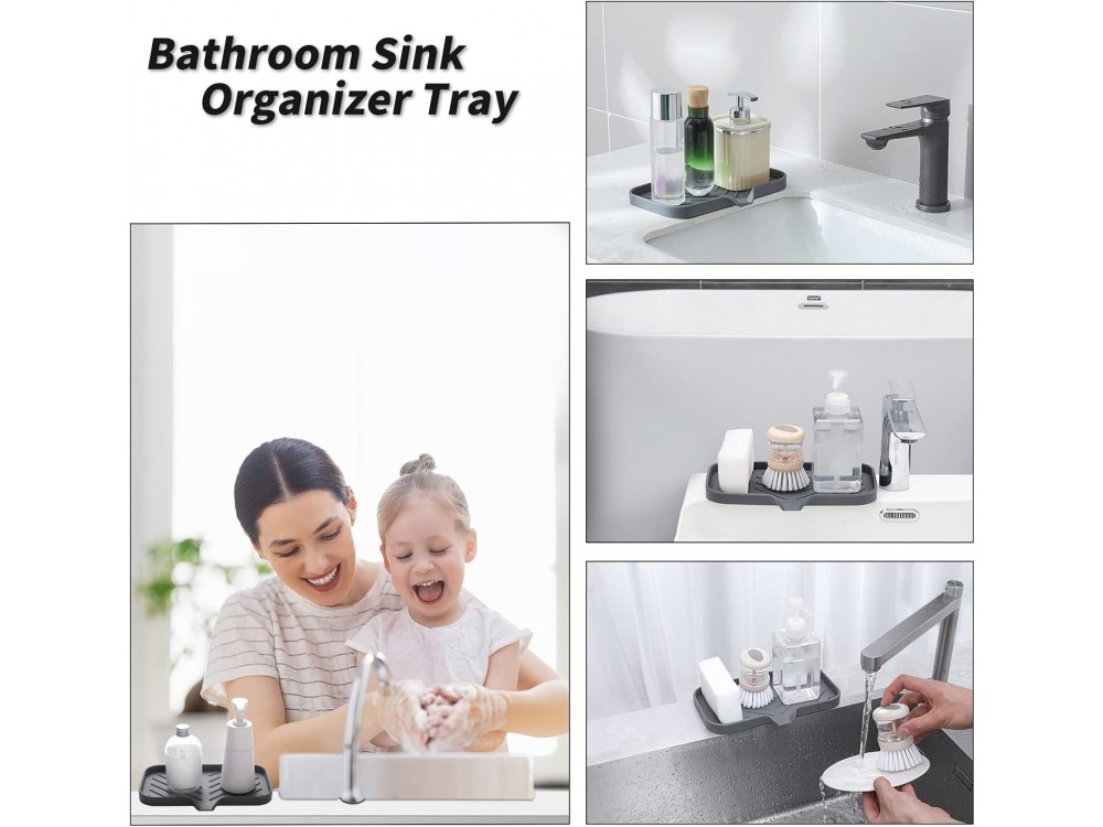 AJ Silicone Bathroom Soap Dish with Drain Spout 25x14cm, Θήκη Νεροχύτη από Σιλικόνη Large, Grey