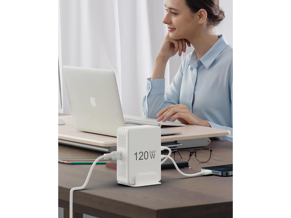 AJ Sparkit 6PD GaN2, 120W Charging Hub 6 Θυρών, με 3 Θύρες USB-C & 3 Θύρες USB-A, με Power Delivery 3.0 & Quick Charge, White