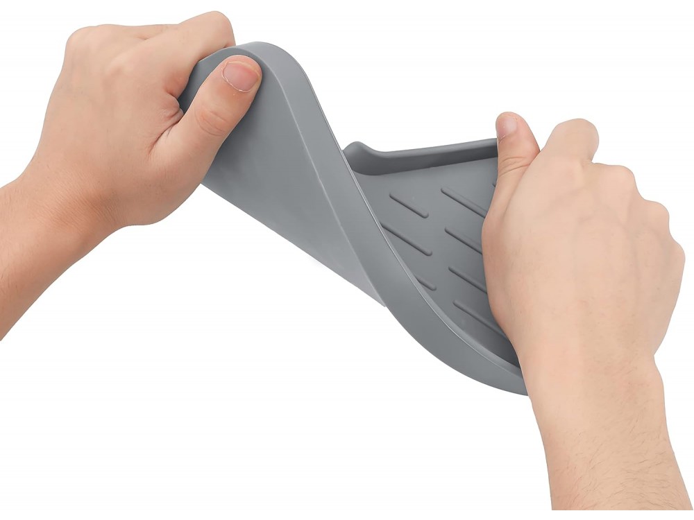 AJ Silicone Bathroom Soap Dish with Drain Spout 25x14cm, Θήκη Νεροχύτη από Σιλικόνη Large, Grey