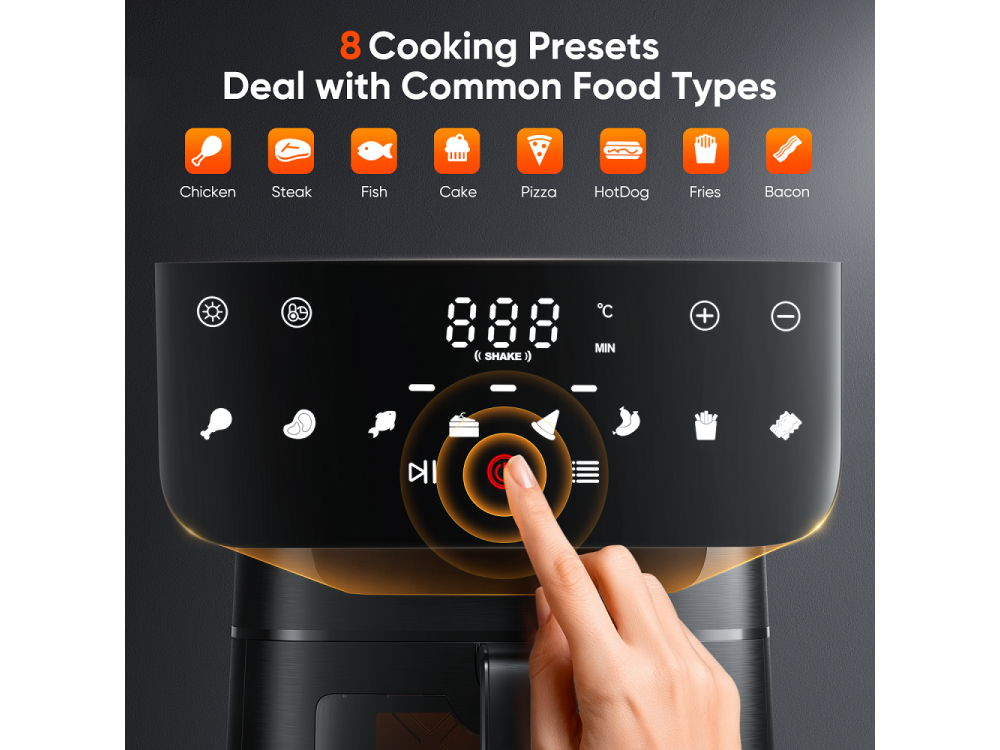 Acezoe Premium 7L Air Fryer, Φριτέζα Αέρος XXL, με Τζάμι Ελέγχου Ψησίματος, 1500W, 8 Preset Menus & Touch Panel