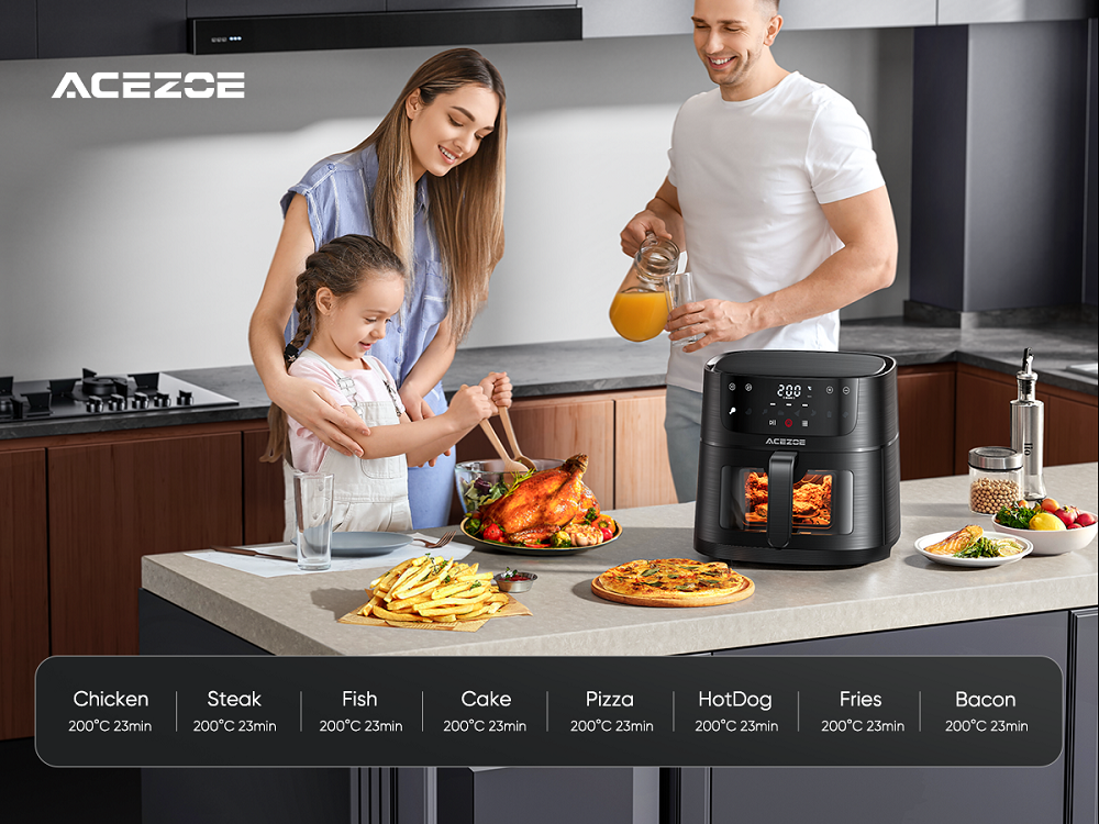 Acezoe Premium 7L Air Fryer, Φριτέζα Αέρος XXL, με Τζάμι Ελέγχου Ψησίματος, 1500W, 8 Preset Menus & Touch Panel