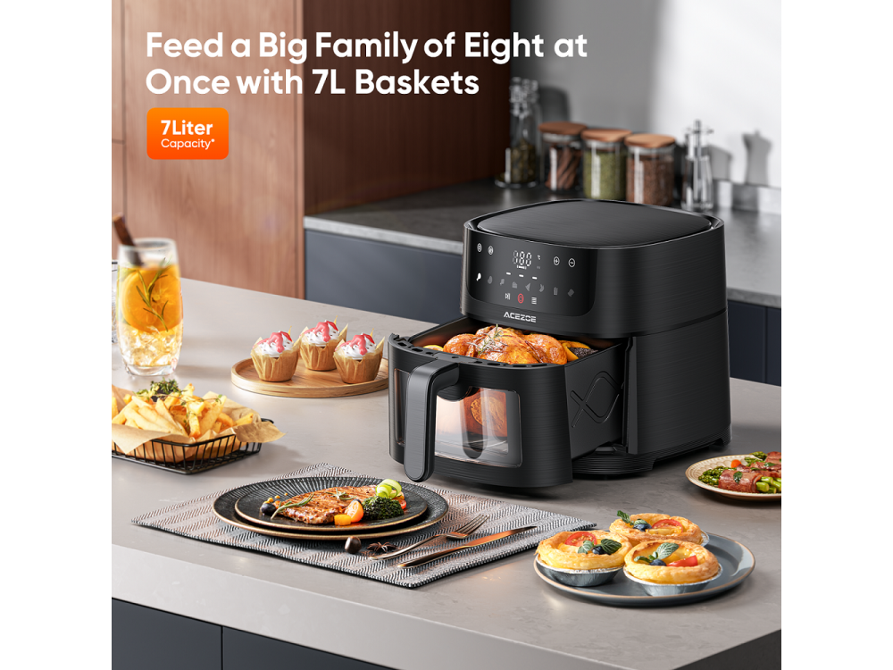 Acezoe Premium 7L Air Fryer, Φριτέζα Αέρος XXL, με Τζάμι Ελέγχου Ψησίματος, 1500W, 8 Preset Menus & Touch Panel