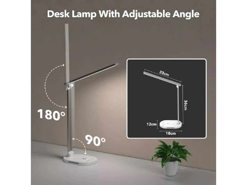 TaoTronics TT-DL1012 LED Desk Λάμπα με Touch Control & USB-C Θύρα, 5 Color Modes, 5 Brightness Levels, Aluminium, White