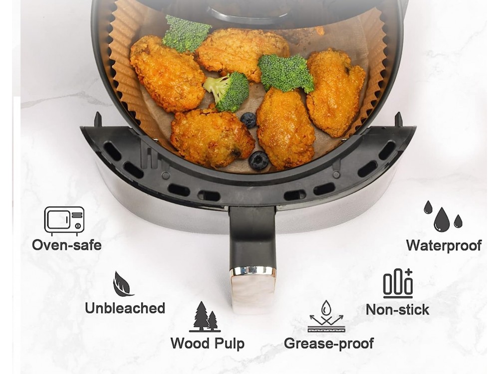 AJ Air Fryer Disposable Paper Liner Round, Αντικολλητικά χαρτιά ψησίματος για Air Fryer 20cm Στρογγυλά, Σετ των 50τμχ