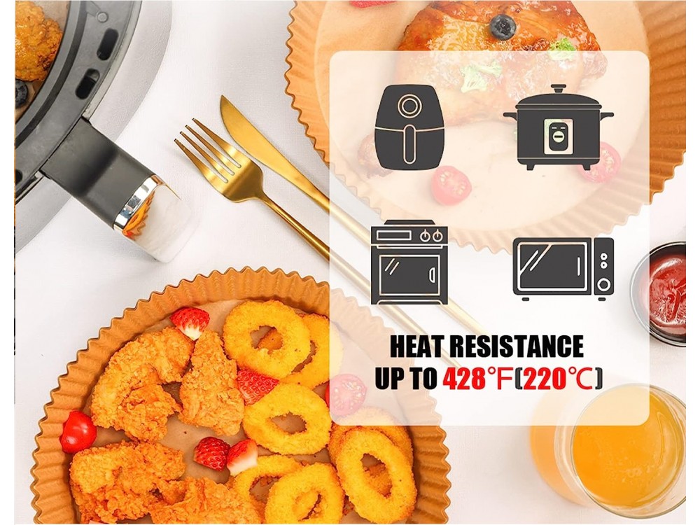 AJ Air Fryer Disposable Paper Liner Round, Αντικολλητικά χαρτιά ψησίματος για Air Fryer 20cm Στρογγυλά, Σετ των 50τμχ