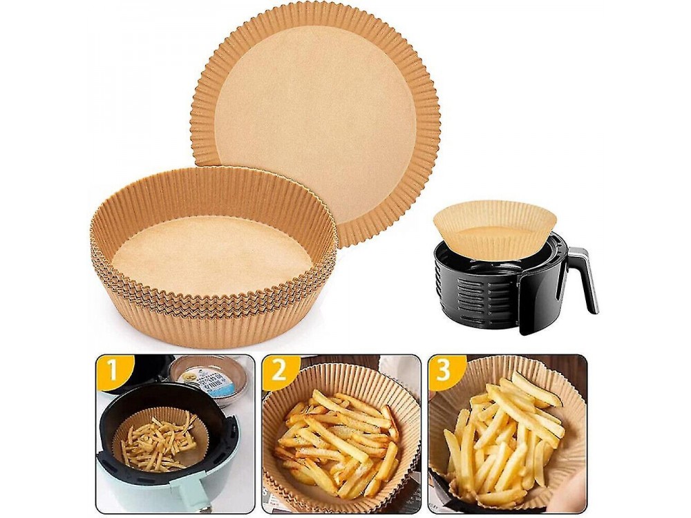 AJ Air Fryer Disposable Paper Liner Round, Αντικολλητικά χαρτιά ψησίματος για Air Fryer 23cm Στρογγυλά, Σετ των 50τμχ