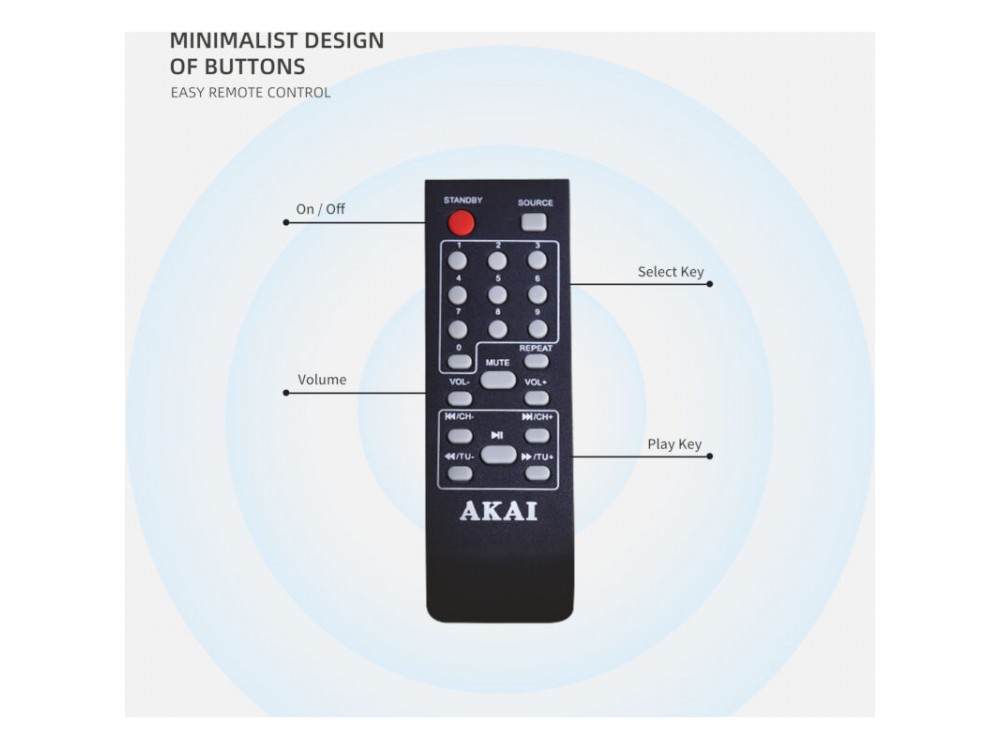 Akai DJ-880 Party Speaker, 100W RMS Portable Bluetooth Speaker with Mic & Instrument Jack - Open Package