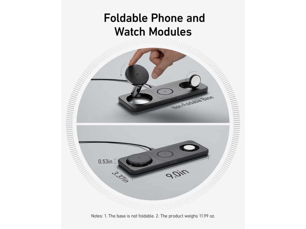 Anker MagGo Foldable 3-in-1 Qi2 Ασύρματος Μαγνητικός Φορτιστής iPhone 14 / 15, AirPods & Apple Watch με Φορτιστή Πρίζας, Black