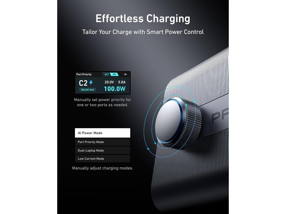 Anker GaN Prime Charging Station 250W με 4*USB-C, 2*USB-A & Οθόνη LCD, Γκρί