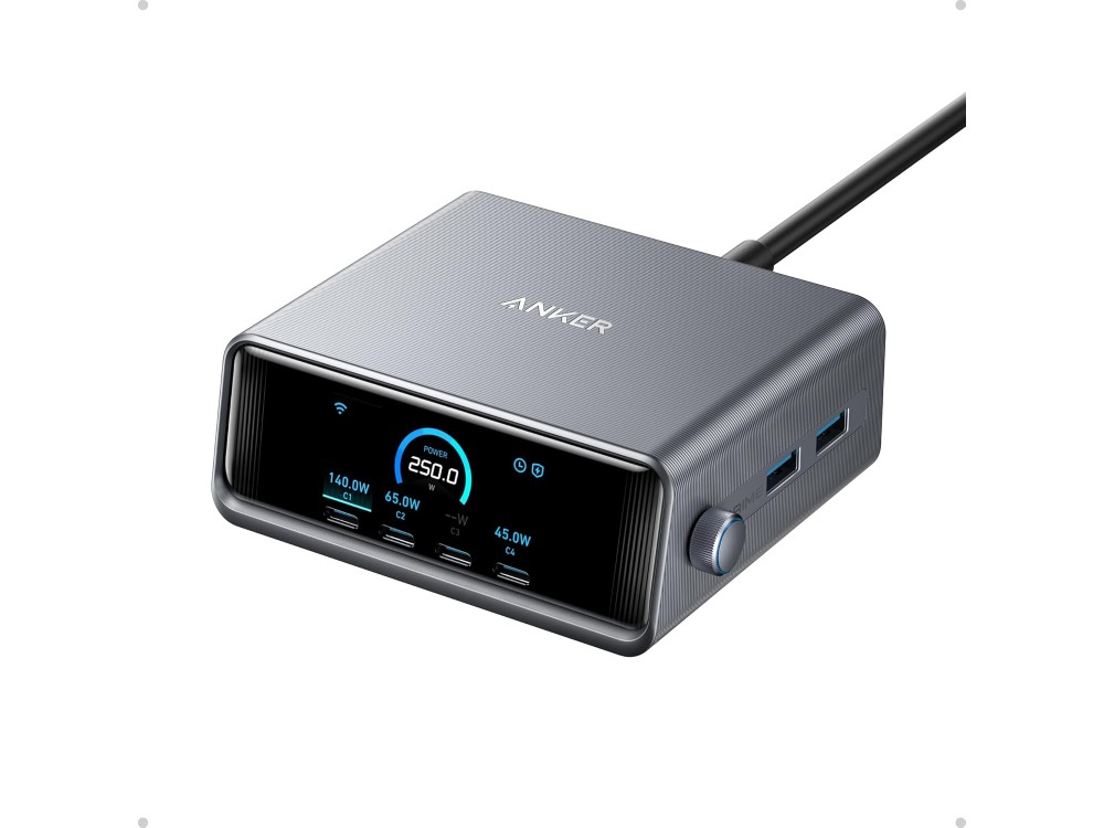 Anker GaN Prime Charging Station 250W με 4*USB-C, 2*USB-A & Οθόνη LCD, Γκρί