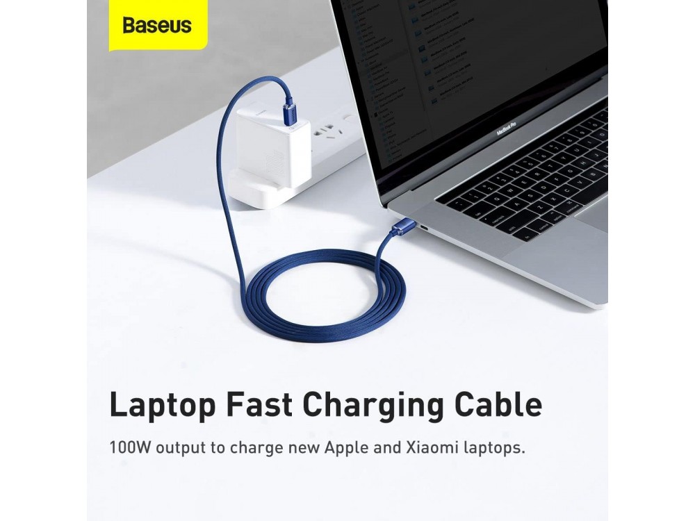 Baseus Crystal Shine Series, USB-C 100W Cable with Nylon Weaving 2m, Blue