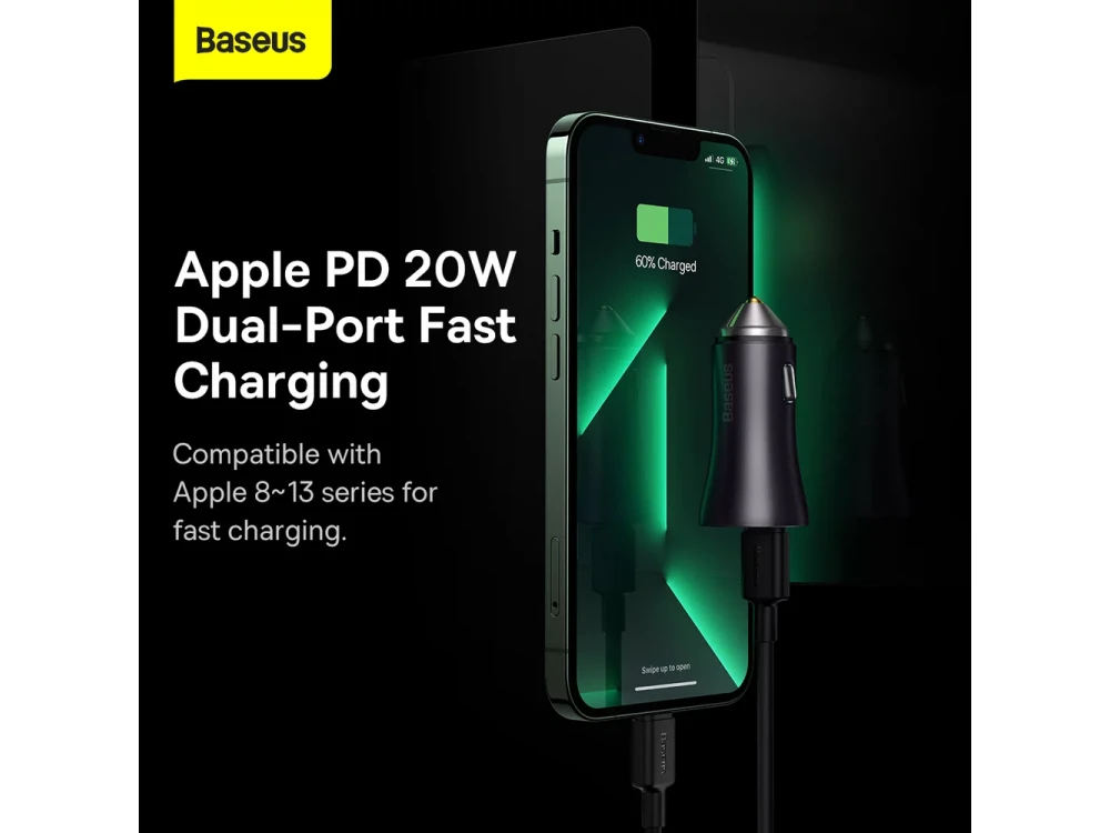 Baseus Golden Contactor Max Dual, Car Charger BPS2.0 40W, PD with 2 USB-C Ports, Black