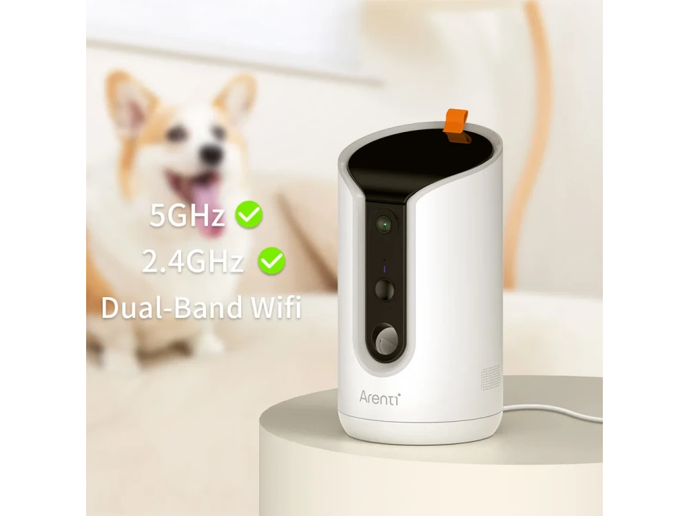 Arenti PETCAM1T, Pet Treat Camera, 2K IP Camera with WiFi, 355° AI Motion Detection, Auto-Tracking & Dog Barking Alerts, White