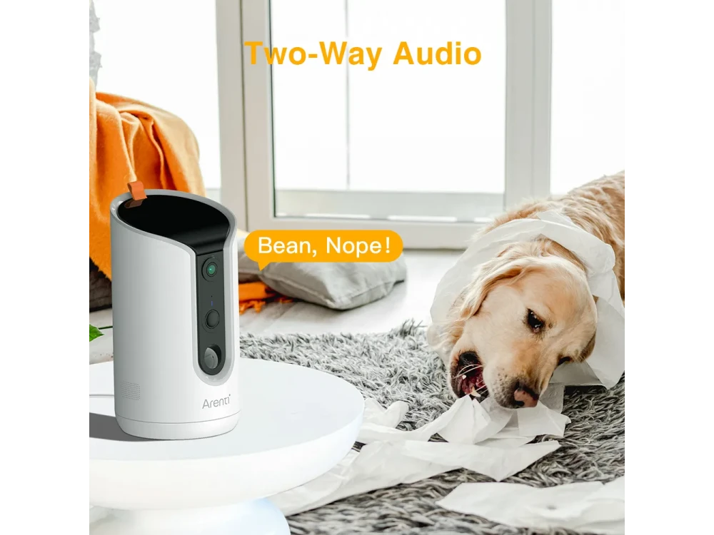 Arenti PETCAM1T, Pet Treat Camera, 2K IP Camera with WiFi, 355° AI Motion Detection, Auto-Tracking & Dog Barking Alerts, White