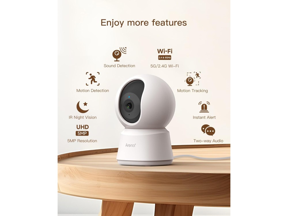 Arenti P2F IP Camera 3K, 360° Pan & Tilt, Νυχτερινή όραση, 2-Way Audio, WiFi και ανίχνευση κίνησης με Human & Pet AI, White