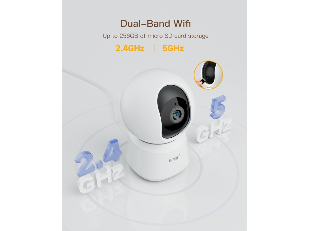 Arenti P2F IP Camera 3K, 360° Pan & Tilt, Νυχτερινή όραση, 2-Way Audio, WiFi και ανίχνευση κίνησης με Human & Pet AI, White