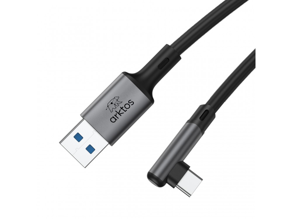 Arktos Hyperconnect 5μ. Elbow Καλώδιο Γωνιακό 90° USB-A σε USB-C 3.0, 5Gbps / 100W, Νάυλον Ύφανση για Oculus / iPad / Samsung