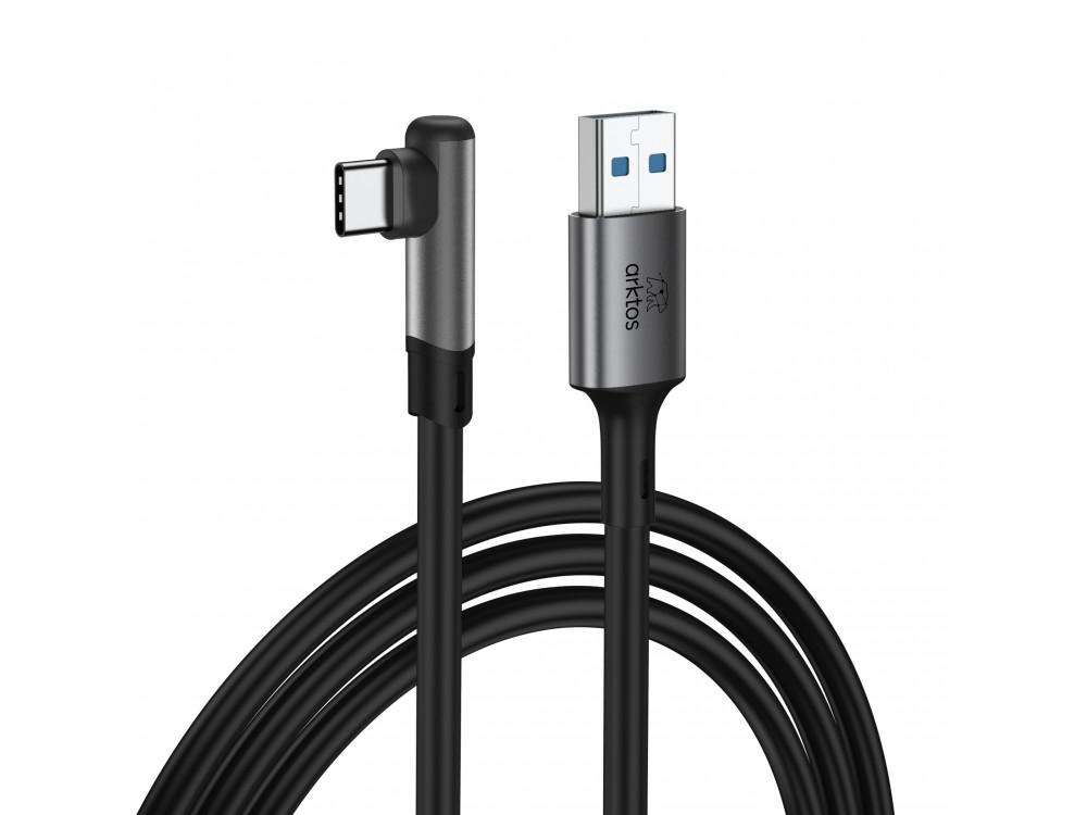 Arktos Hyperconnect 5μ. Elbow Καλώδιο Γωνιακό 90° USB-A σε USB-C 3.0, 5Gbps / 100W, Νάυλον Ύφανση για Oculus / iPad / Samsung