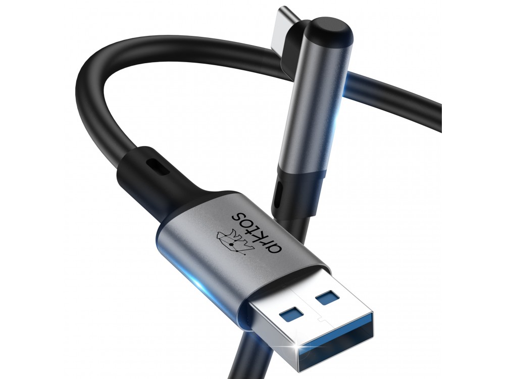 Arktos Hyperconnect 5μ. Elbow Καλώδιο Γωνιακό 90° USB-A σε USB-C 3.0, 5Gbps / 100W, Νάυλον Ύφανση για Oculus / iPad / Samsung